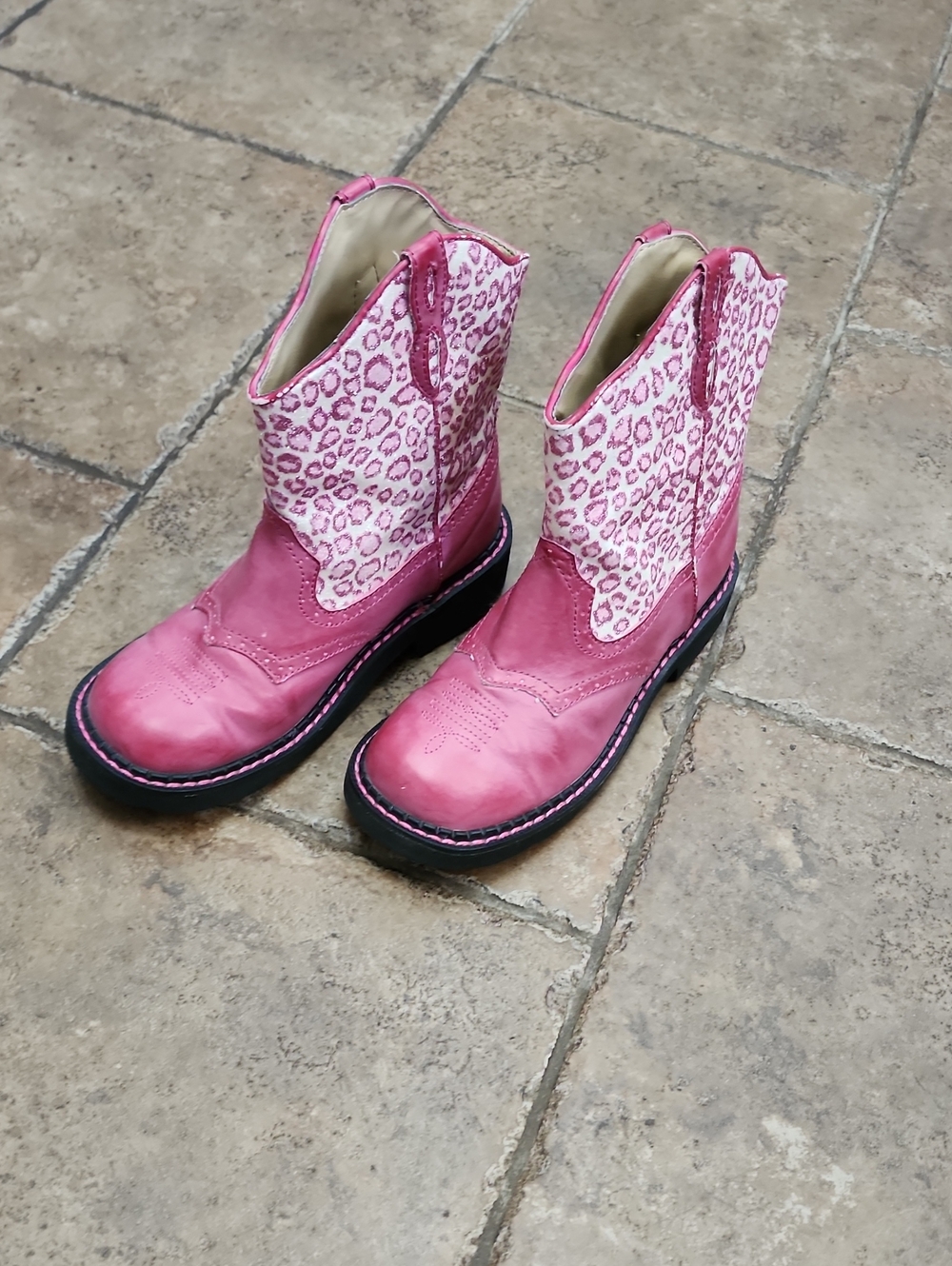Roper Western Toddler Girls Pink Glitter Leopard Cowgirl Boots Size 2 Excellent